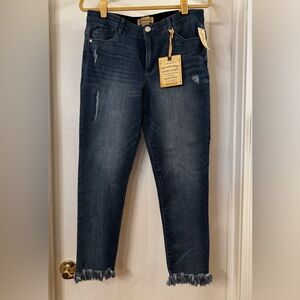 Democracy Dark Wash Ankle Jeans with Fringed Hem size 12 NWT